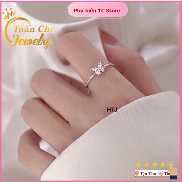 Nhẫn Nữ Bạc Ta Hình Cánh Bướm Đính Đá Nhẹ Nhàng, Tiểu Thư