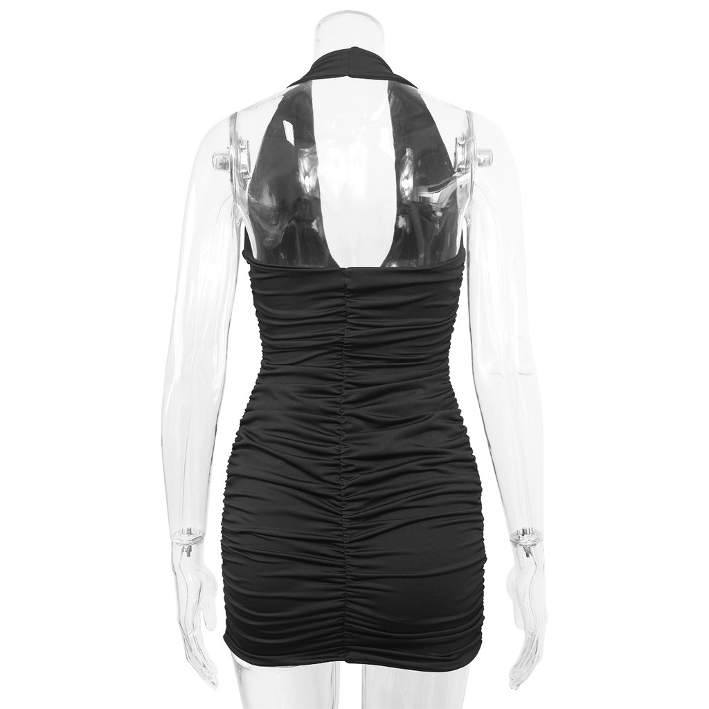 DUNEA Đầm hai dây cổ chữ V nhún bèo ôm dáng gợi cảm thời trang cho nữ