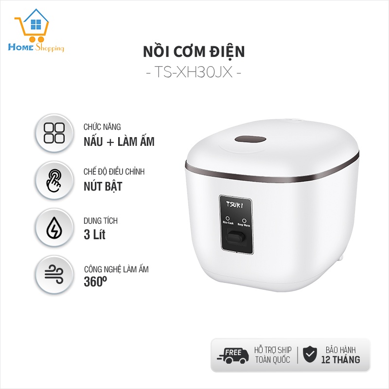 Nồi cơm điện TSUKI XH30JX dung tích 3Lit, nhiều chế độ nấu, hộp kim nhôm nóng nhanh, hàng chính hãng, bảo hành 12 tháng