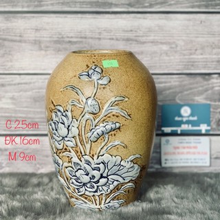 Bình Hoa Gốm Sứ Xuất Dư Mỹ Thuật Trang Trí - sen khắc nổi.