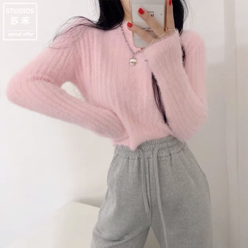 Áo len lông thỏ hồng