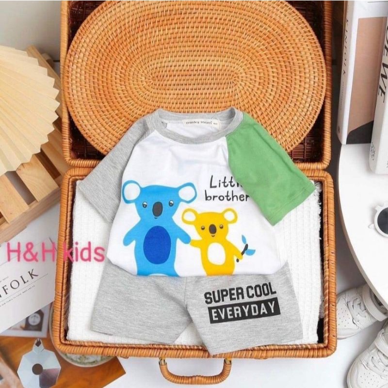 Bộ cộc tay bé trai Minky mom thun lạnh họa tiết hoạt hình