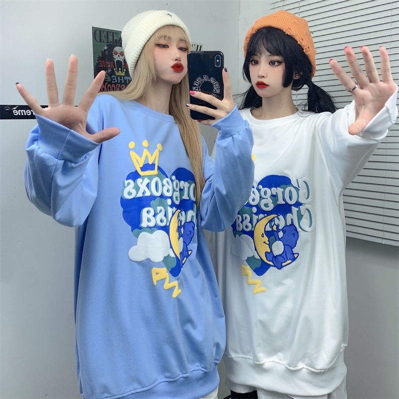 ZHELIHANGFEI Áo Sweater Dáng Rộng In Họa Tiết Hoạt Hình Xinh Xắn Dễ