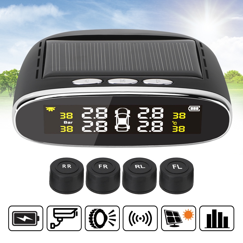 Hệ Thống Cảnh Báo Áp Suất Lốp Xe Hơi TPMS USB Năng Lượng Mặt Trời Với 4 Cảm Biến Chống Thấm Nước