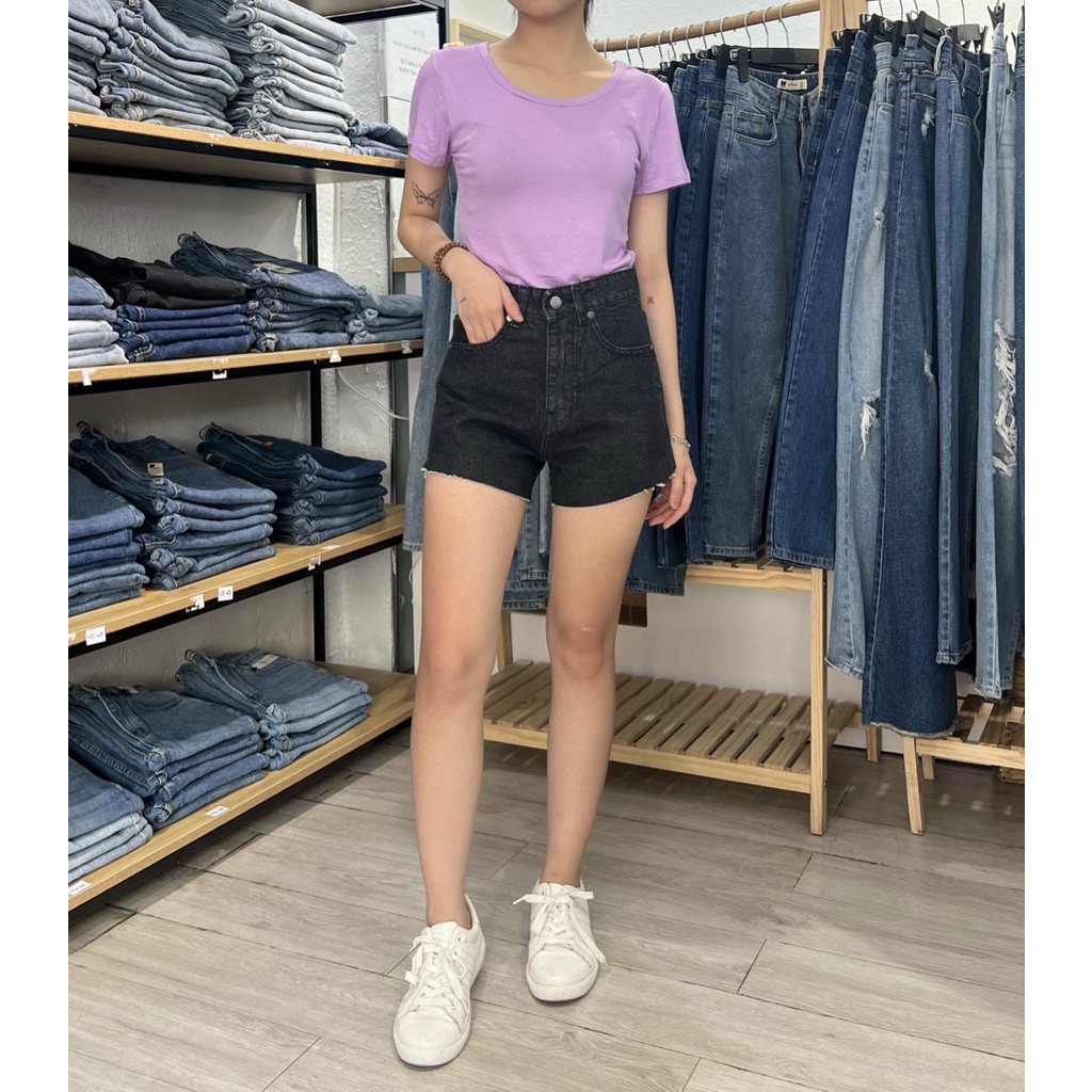 Quần Short Jeans Nữ Lưng Cao REDE Đen SH-07