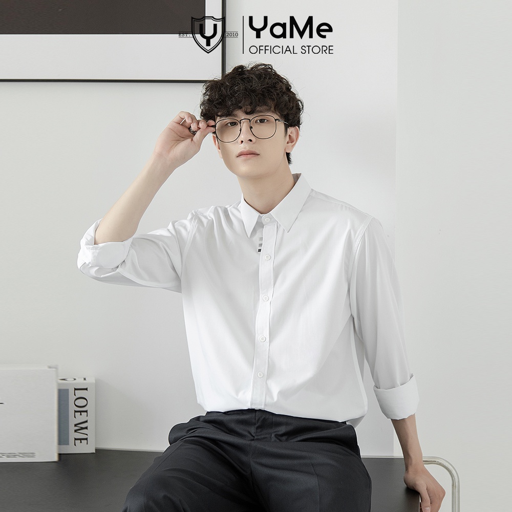 Áo Sơ Mi Nam Tay Dài Màu Trắng Đen Trơn Đơn Giản Thương Hiệu Y2010 M26 20673|YaMe|
