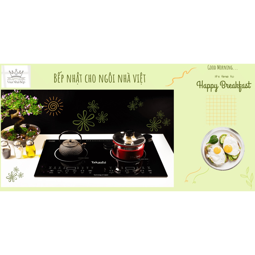 Bếp điện đôi từ và hồng ngoại Takashi JP380 cảm ứng không kén nồi, hàng chính hãng Việt Nhật