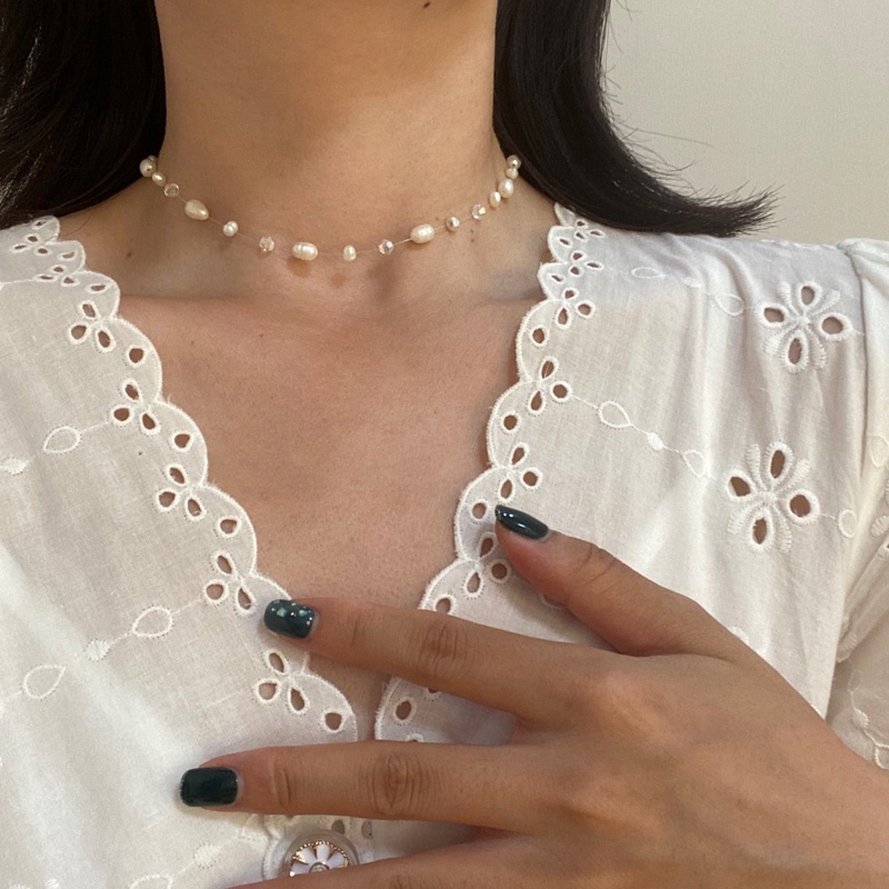 Vòng Cổ Choker Đính Hạt Ngọc Trai Nước Ngọt Tự Nhiên Cho Nữ