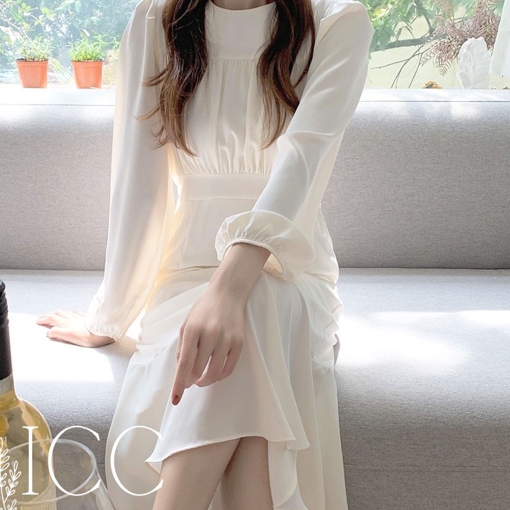 Váy MORAN dáng dài đuôi cá style đơn giản dịu dàng vintage Hàn Quốc sang trọng VD039