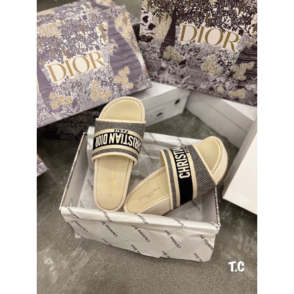 Dép dior quai dệt độn đế bánh mì