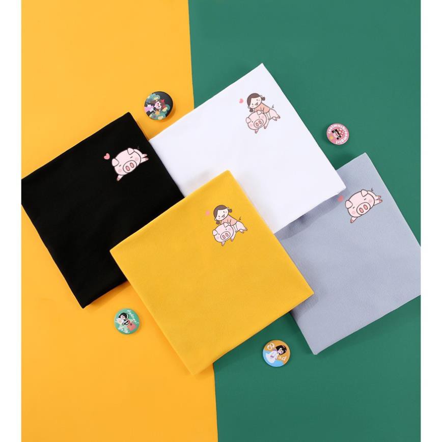 [Hàng Xịn, Gía Tốt] Áo Phông Thun Nữ Tay Ngắn Icon Heo Hàn Quốc - Unisex - Cotton - Mã AT008