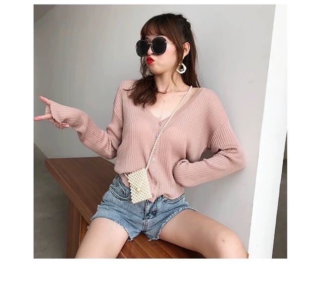 Áo len cổ tim dáng lửng Thu-Đông ORDER