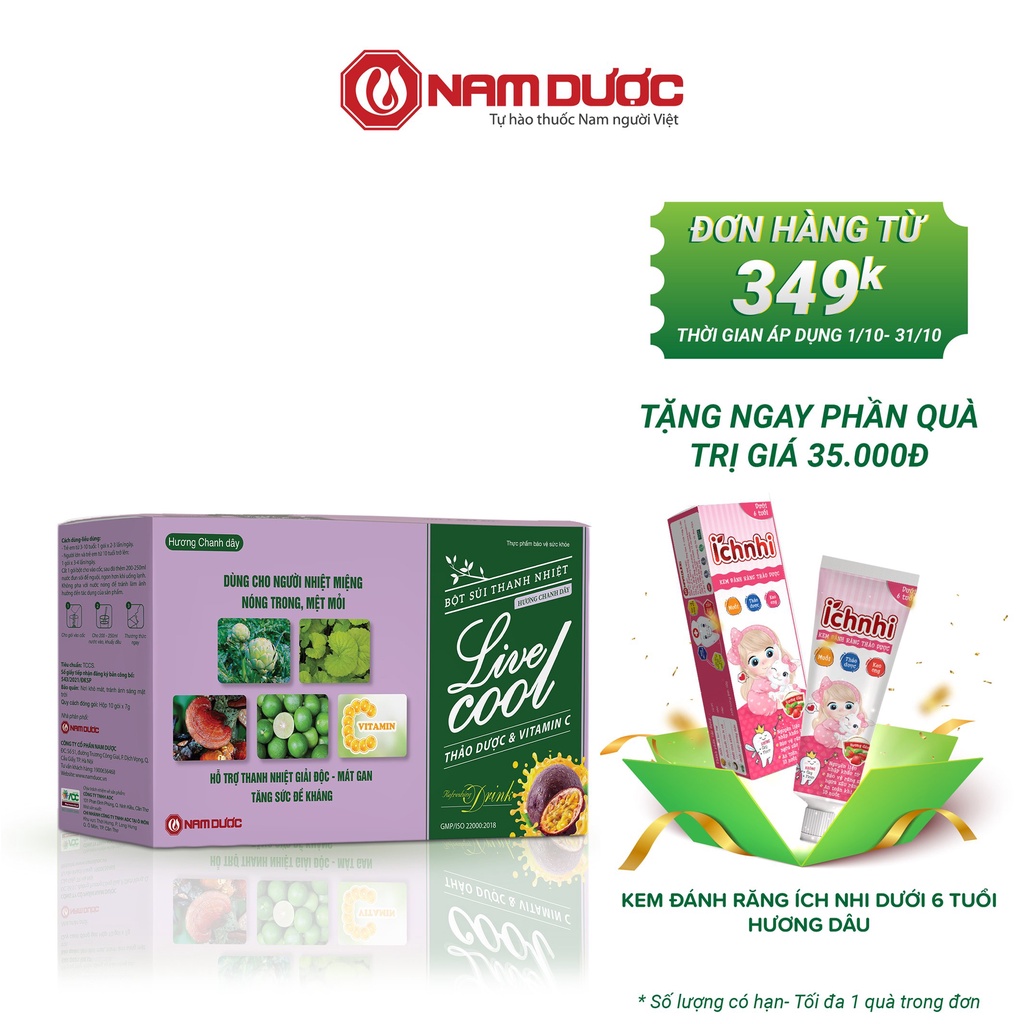 Bột sủi thanh nhiệt Livecool Nam Dược hương chanh dây hộp 10 gói x 7gr