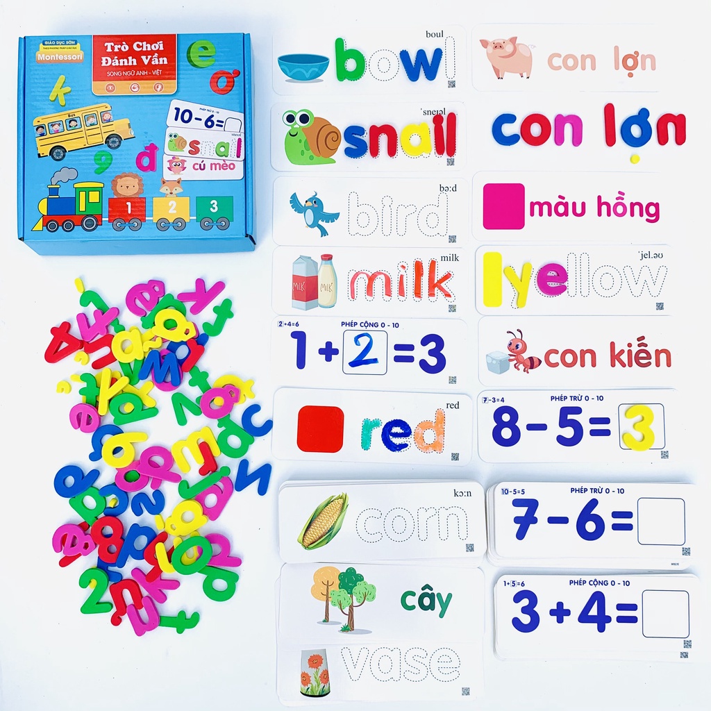 ◐∏❒Bộ Trò Chơi Đánh Vần Tiếng Anh Montessori - Đồ Giáo Dục Học Chữ Cái Ghép Treehole Spelling