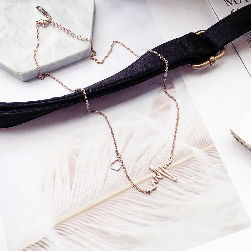 Vòng cổ Thép Titan Mặt Nhịp Tim Phong Cách Hàn Quốc