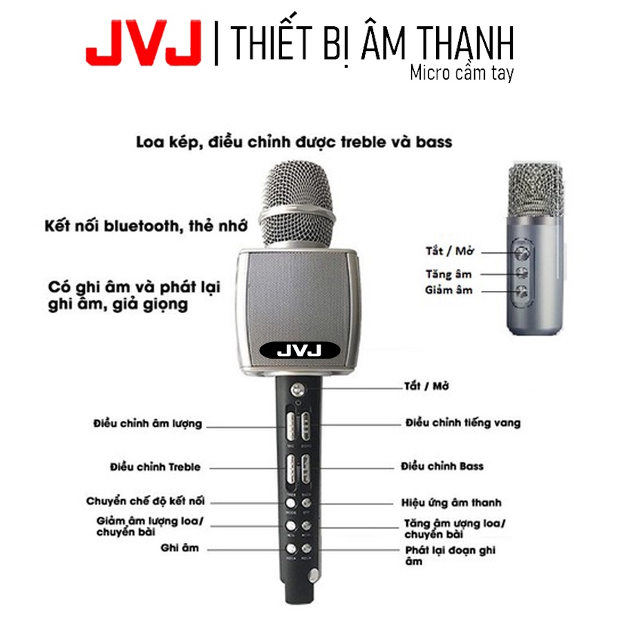 Micro karaoke YS 98 JVJ bluetooth Không dây kèm mic song ca - Mic YS 98 kết nối bluetooth nâng giọng tốt - bảo hành 6T