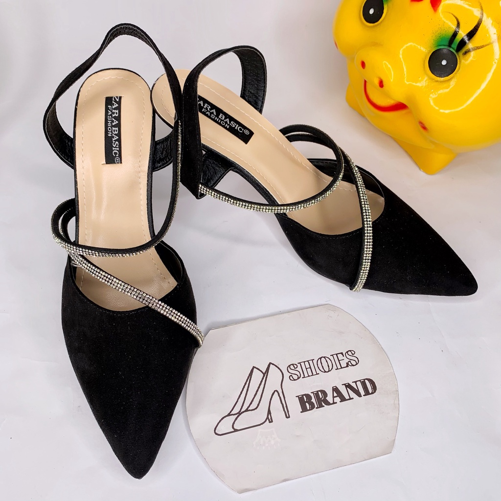 Giày cao gót nữ, sục mũi nhọn có hậu dây đính hạt xoàn - MÃ C03