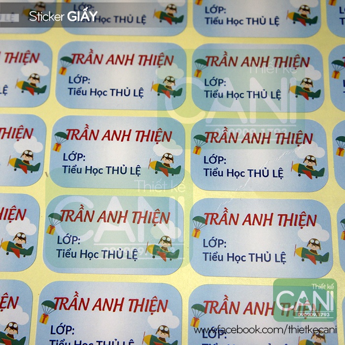 COMBO 50 cái Sticker giấy tên bé Nhãn dán học sinh Nhãn vở Tem giấy In theo yêu cầu, thông tin riêng