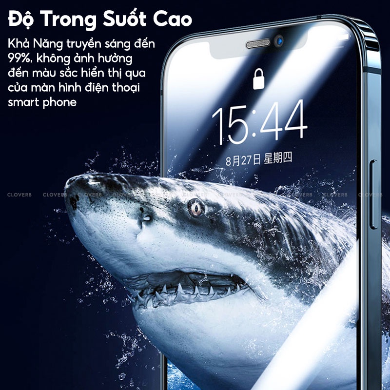 Kính Cường Lực Trong Suốt Cloverb Fit Glass Khung Hỗ Trợ Dán Kèm Lưới Loa Chống Bụi, Trầy Xước Full Màn Hình Cho Ip13/12