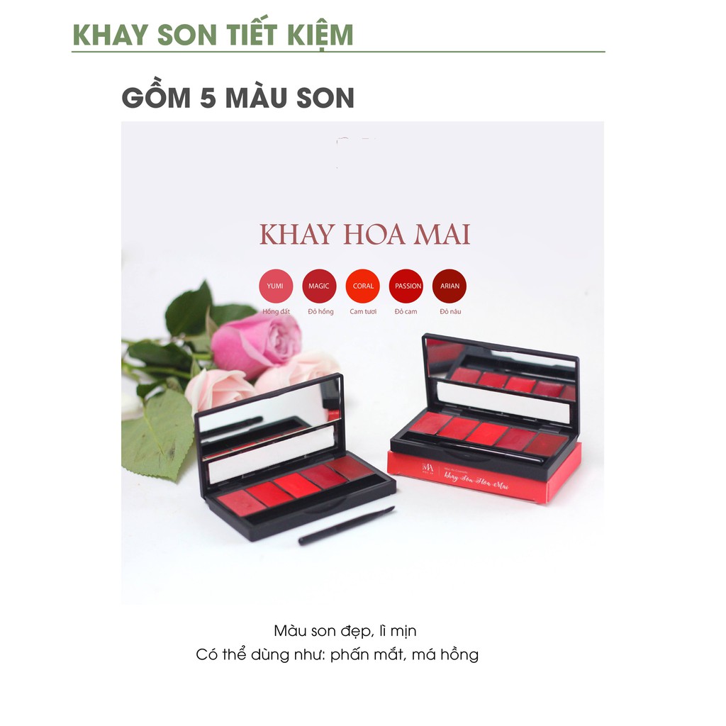 [Mã SRJULY1215 giảm 20K đơn 50K] Khay Son Lì Hoa Mai Mộc An 5 Màu Tiết Kiệm, Không Chứa Chì, Dưỡng Môi Mềm Mịn 9g | BigBuy360 - bigbuy360.vn