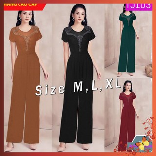 Jumpsuit 💥FREESHIP💥 Jum dài ống suông phối lưới đính hạt màu xinh xắn TJ1037