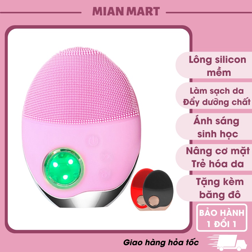 Máy rửa mặt massage MIANZ chất liệu silicon sử dụng sóng siêu âm có đèn LED cao cấp - MIAN MART