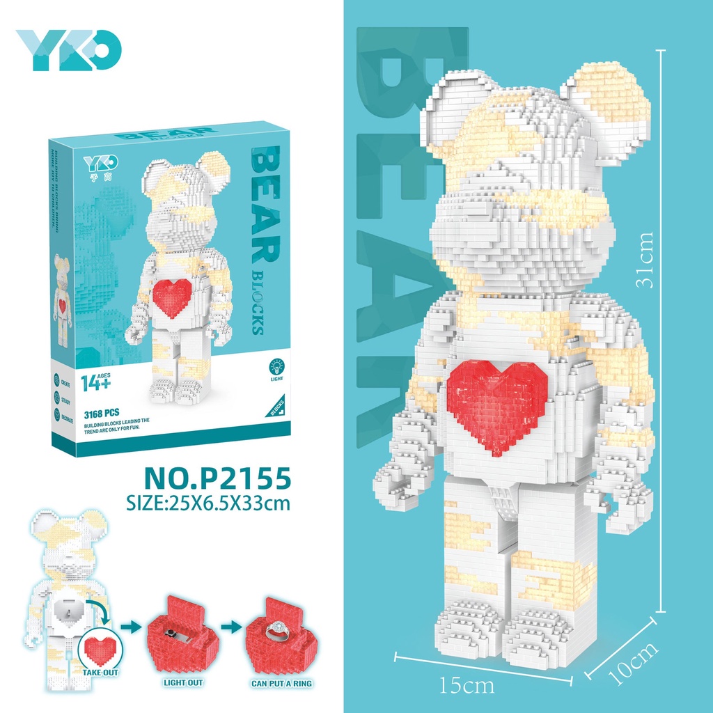 Mô hình lắp ráp Bearbrick nanoblock YKO P2155-P2162