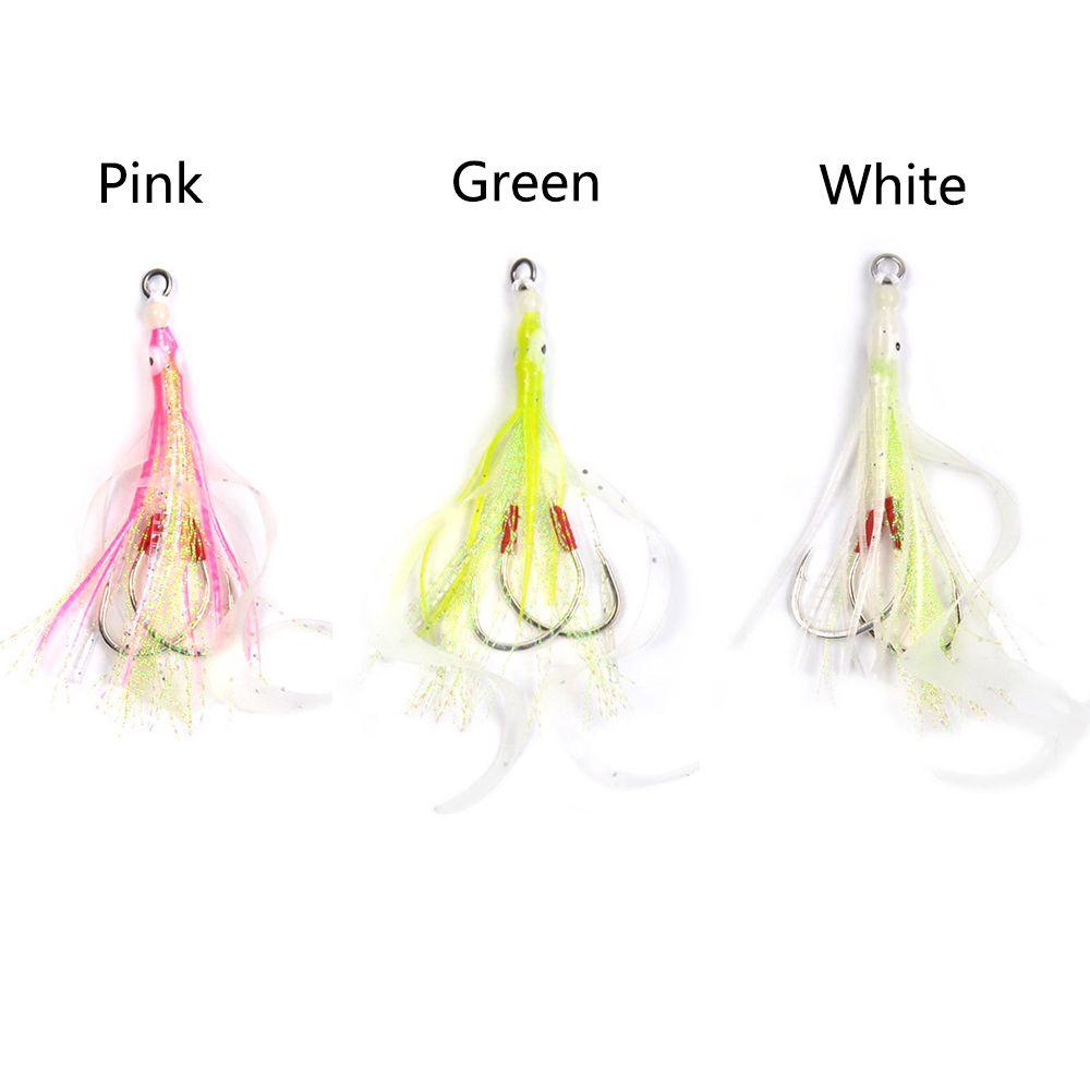 JONY 2pcs/pack Squid Skirt Hook Octopus Double Hook Luminous Fishing Hook New Silicone Skirt Carbon Steel Bionic Sea Fishing Accessories/Multicolor