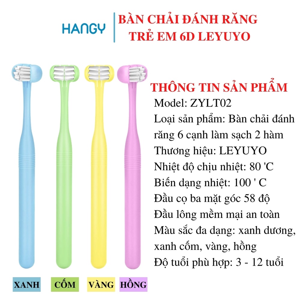 Bàn chải đánh răng trẻ em đầu chải 6D LEYUYO sáu chiều làm sạch sâu HANGY