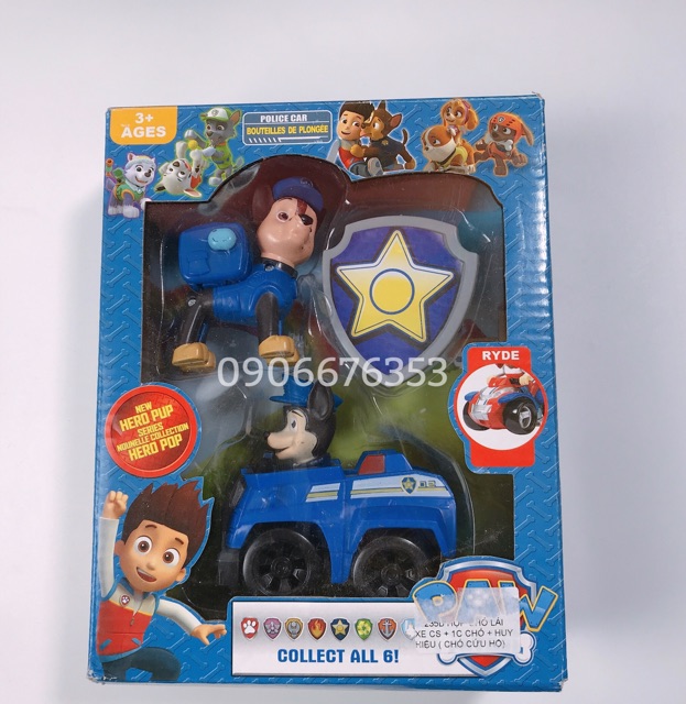 ( M HỘP 1 CHÓ CỨU HỘ LÁI XE+HUY HIỆU+CHÓ CỨU HỘ paw patrol