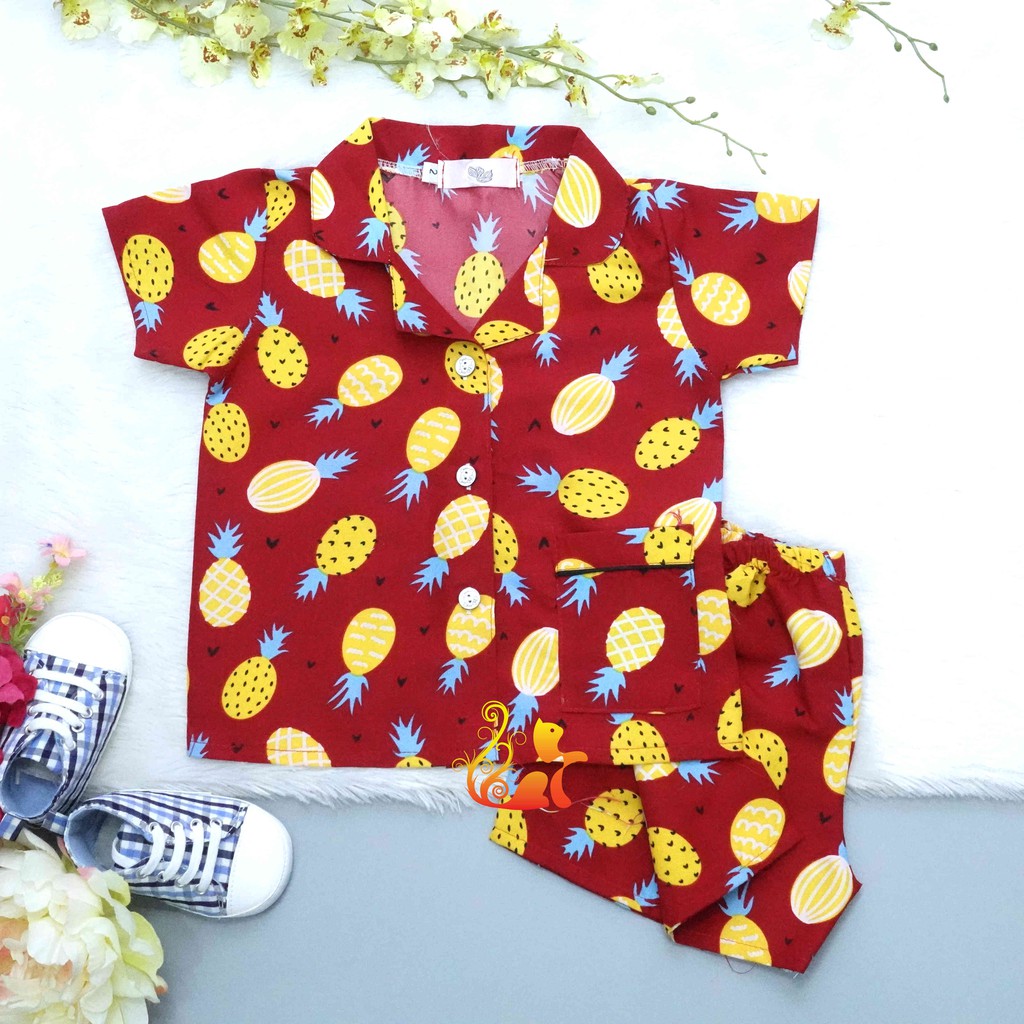 Đồ Bộ Mặc Nhà &quot;Dứa vàng&quot; Pijama Kate Thái - Cho Bé 8 - 38kg.