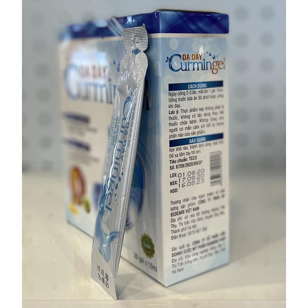 Gel uống Curmingel Hỗ trợ bảo vệ niêm mạc dạ dày, giảm nguy cơ loét dạ dày, tá tràng Hộp 20 gói