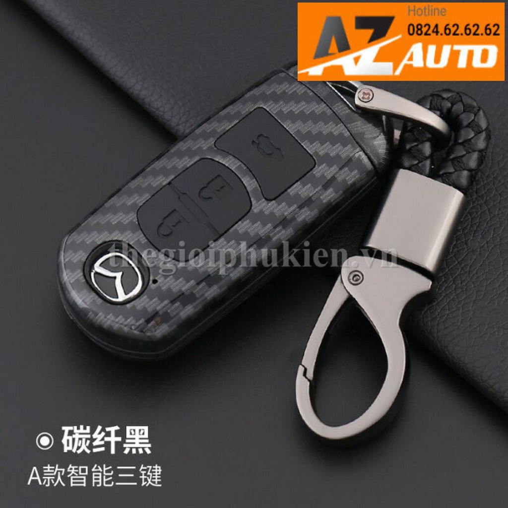 Ốp chìa khóa carbon Mazda 2, 3, 6, CX-5 -kèm móc đeo INOX