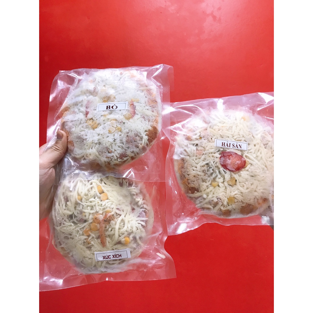 Pizza làm sẵn 5 vị bò, xúc xích, hải sản, jambon, thập cẩm size 16cm