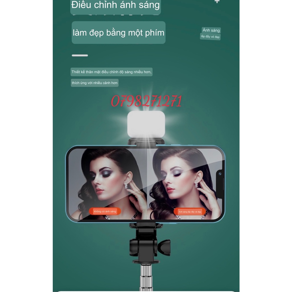 Gậy 3 chân tự sướng Selfie Bluetooth Không Dây Gấp Gọn Kèm Điều Khiển Từ Xa với đèn LED F210S cho điện thoại Ios Android