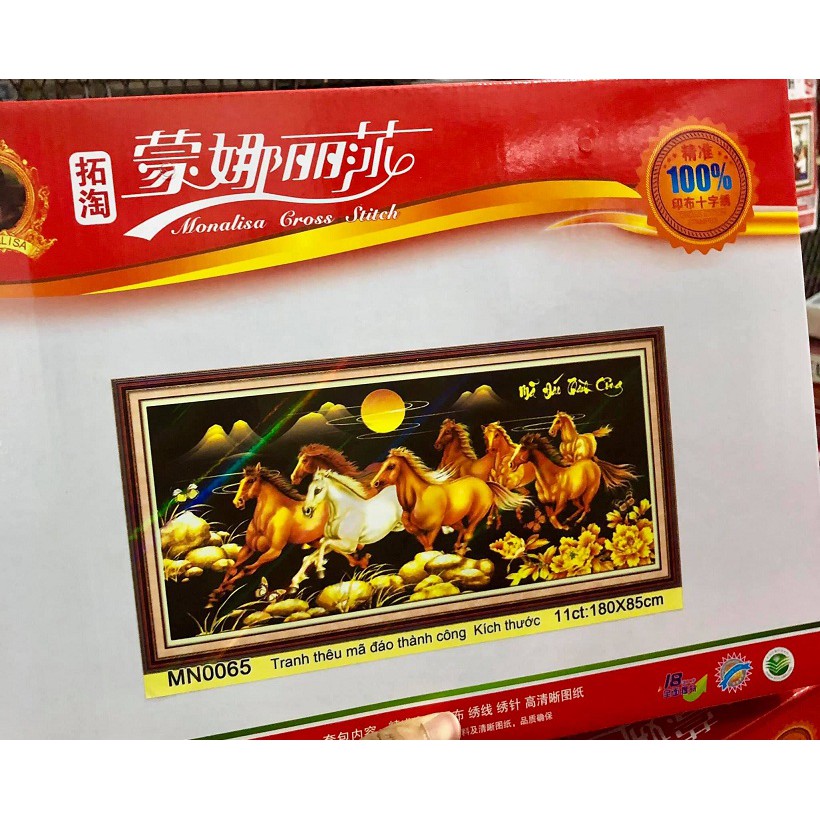 Tranh đính đá + tranh thêu ngựa mã đáo thành công nền đen