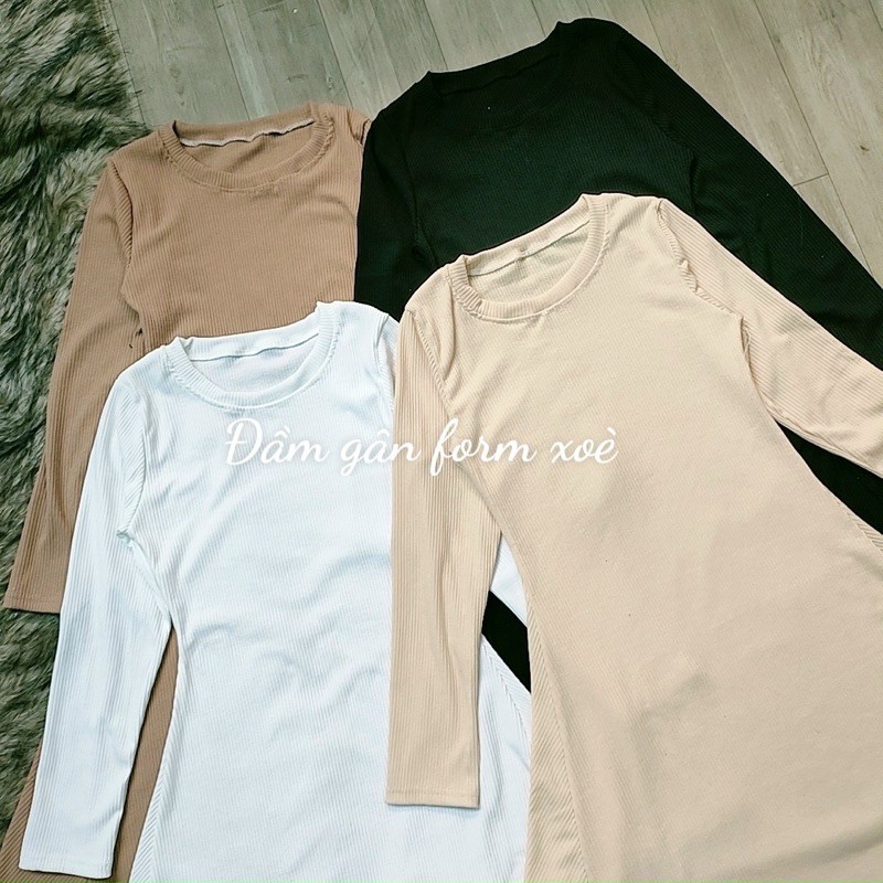đầm gân xoè tay dài thanh lịch