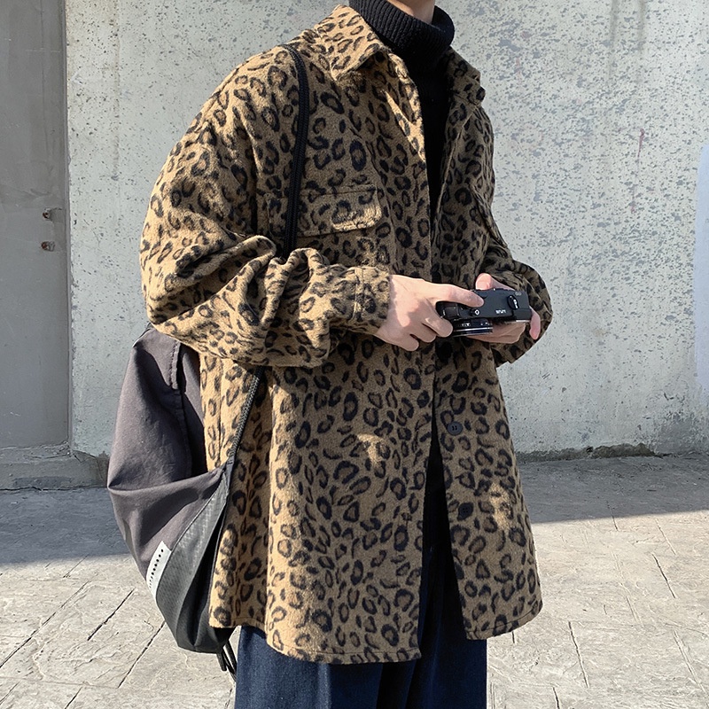 【Miễn Phí Vận Chuyển】 Áo Khoác Nam Họa Tiết Da Báo Phong Cách Harajuku Dễ Phối Đồ