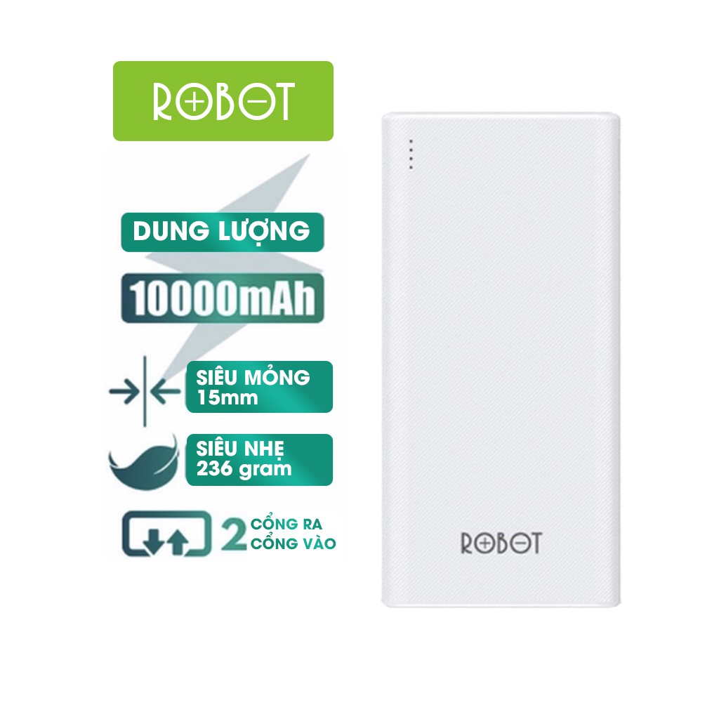 [Mã ELRVA30K giảm 7% đơn 99K] Pin Sạc Dự Phòng ROBOT 10.000mAh - 2 Output &amp; 2 Input - RT170