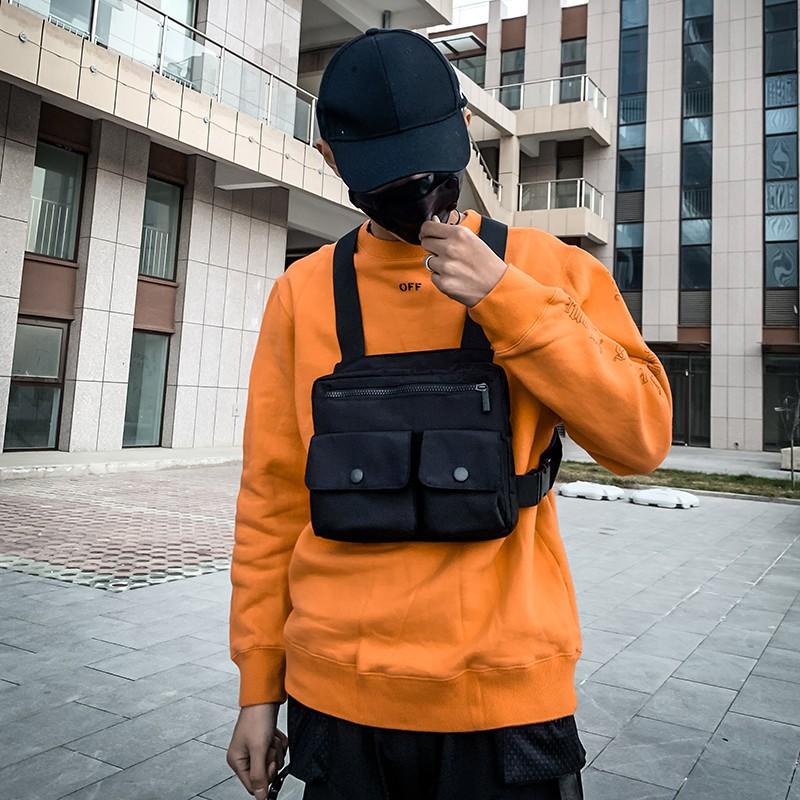 Túi Đeo Trước Ngực Bằng Nylon Màu Đen Phong Cách Hip Hop Đường Phố Cho Nam
