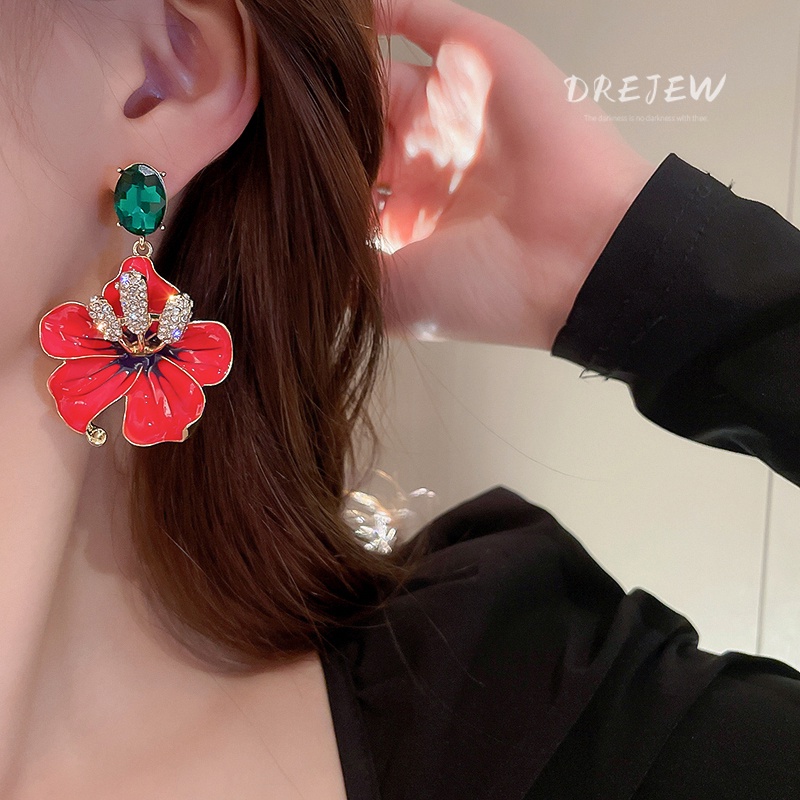 Khuyên tai DREJEW 1 hình hoa đính đá phong cách Âu Mỹ thời trang độc đáo chất lượng cao