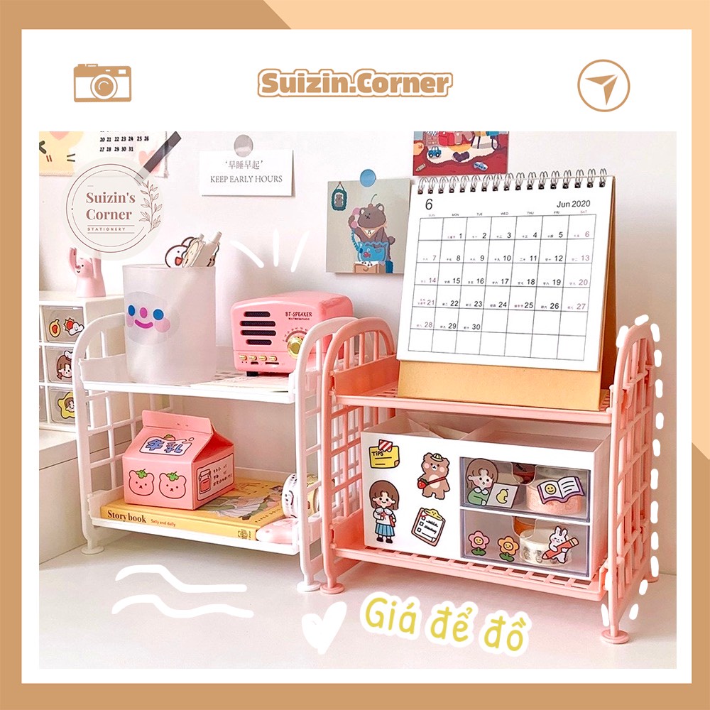 Kệ nhựa mini 2 tầng - Giá sách để bàn, đựng đồ đa năng