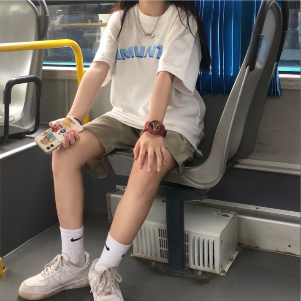 Áo thun tay lỡ Logo Chữ Xanh ❤️ Áo phông oversize form rộng unisex  nam nữ - A10 - Happy Style