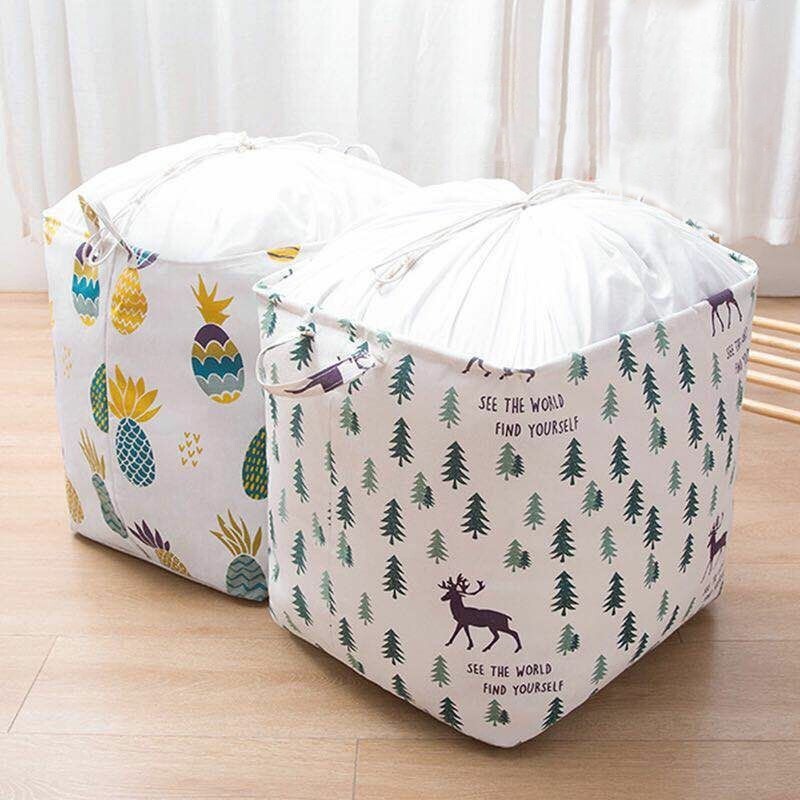 Túi vải đựng quần áo chăn màn đồ dơ giỏ vải canvas vuông đựng đồ đa năng gấp gọn ChiChi TV13