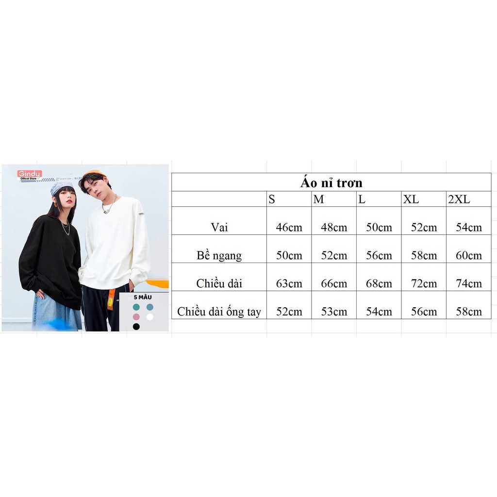 Áo nỉ sweater trơn dài tay GINDY hoodie nam nữ unisex trơn basic form rộng nhiều màu sắc thời trang thu đông A017