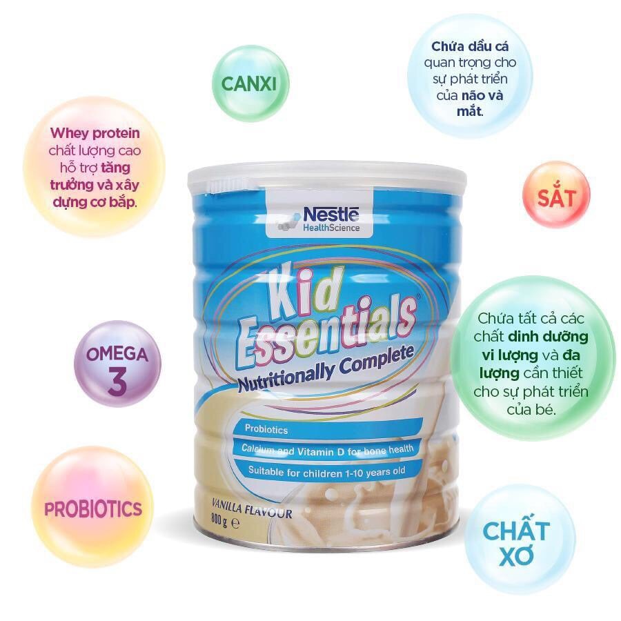 Sữa Kid Essentials Nestle - 800g dành cho bé trên 12 tháng, giúp bé lười ăn, kén ăn, chậm lớn lên cân nhanh chóng.