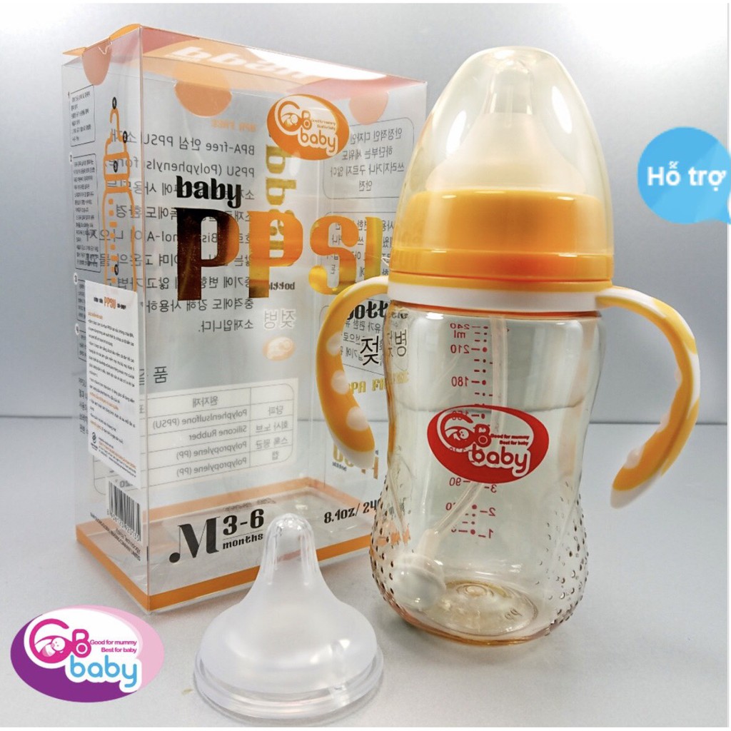 Bình sữa 🌸GB BABY🌸 Bình sữa PPSU CỔ RỘNG cao cấp có tay cầm và van chống sặc (Công nghệ Hàn Quốc) dung tích 180ml/240ml