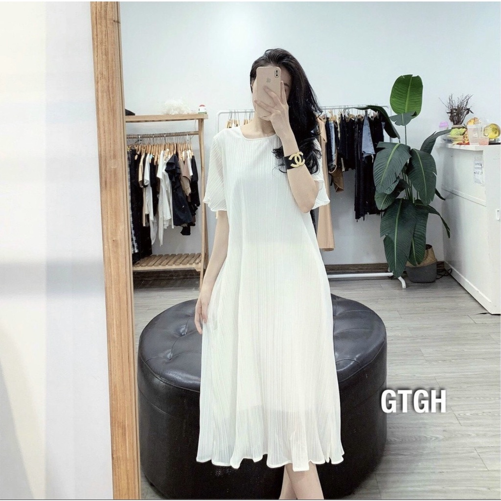 Váy Bầu Suông Xếp Ly,Đầm Bầu Công Sở Đi Chơi Dự Tiệc,Chất Voan Lụa 2 Lớp Cộc Tay V0051 Mama Store99