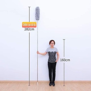 Chổi lông quét bụi cán Inox có thể rút gọn, tối thiểu 48cm, tối đa 2m8