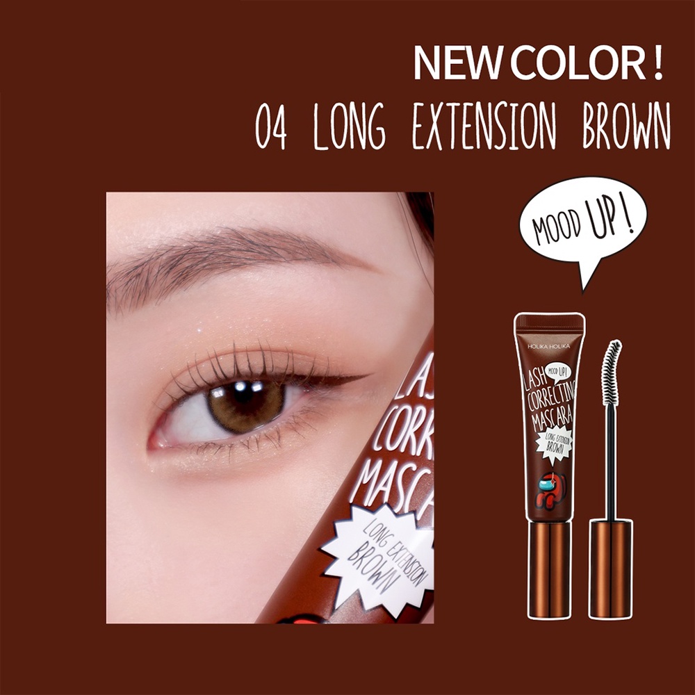COMBO Da Sáng Mày Cong Holika Holika Mascara Lash Correcting Long Extension Brown 9ml + Phấn nước Holi Pop Màu 01 13g